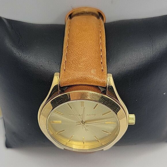 Michael Kors MK3427 Women's Leather Analog Gold Dial Quartz Wrist Watch BC847 - Picture 4 of 10